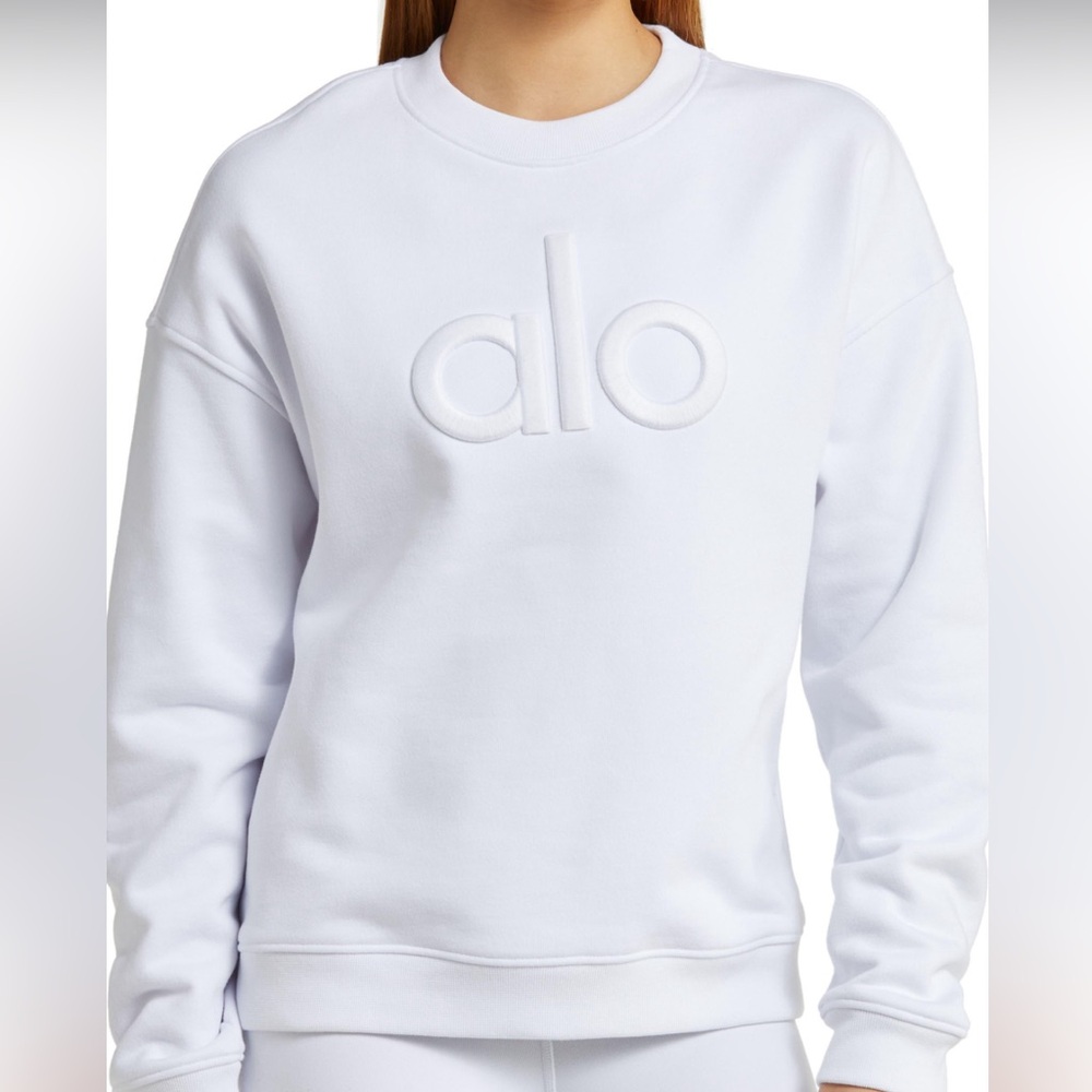 ALO YOGA WHITE CREW NECK PULLOVER